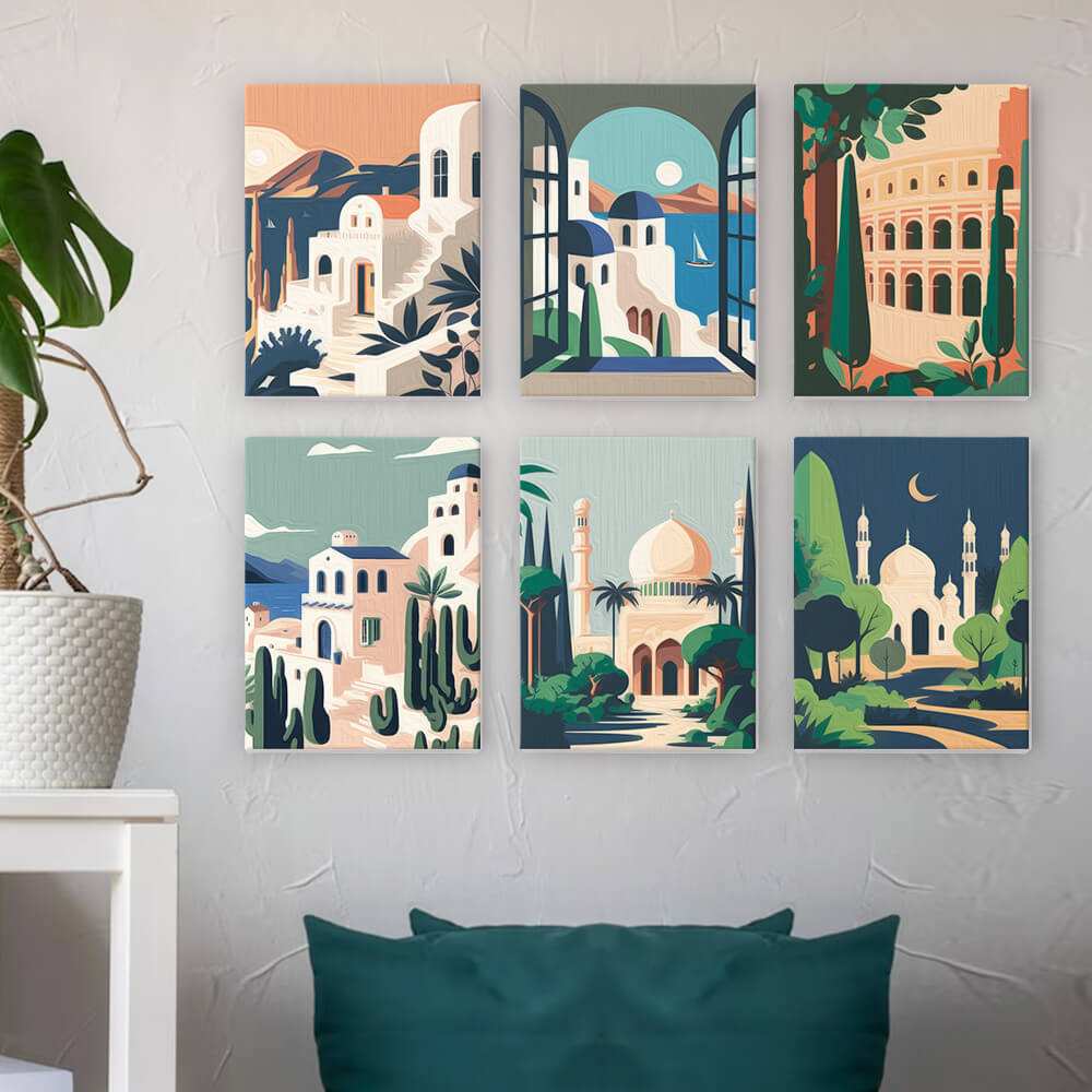 Paint by Numbers - 6 Mini Paintings | Minimalistic Architecture