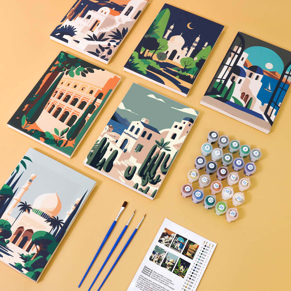 Paint by Numbers - 6 Mini Paintings | Minimalistic Architecture