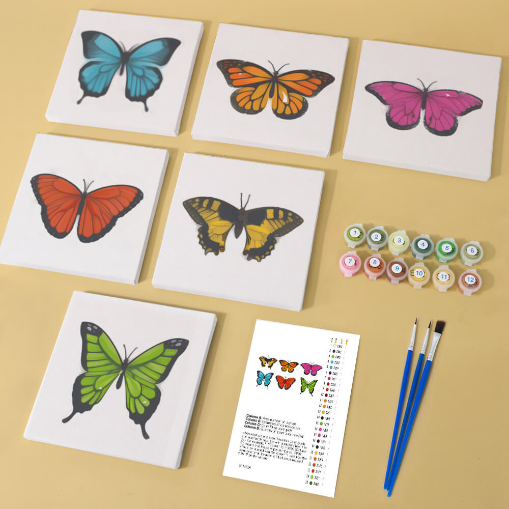 Paint by Numbers - 6 Mini Paintings | Colorful Butterflies