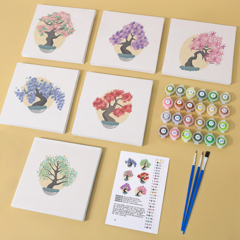 Paint by Numbers - 6 Mini Paintings | Colorful Trees