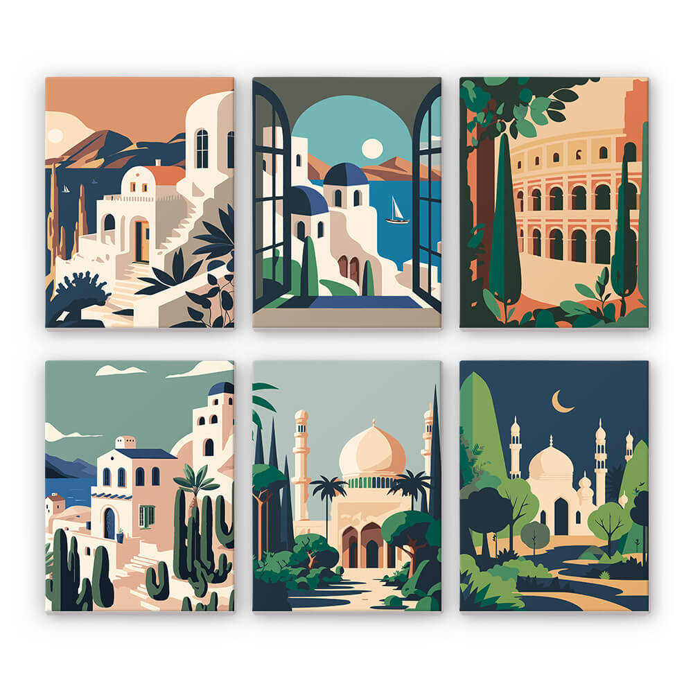 Paint by Numbers - 6 Mini Paintings | Minimalistic Architecture