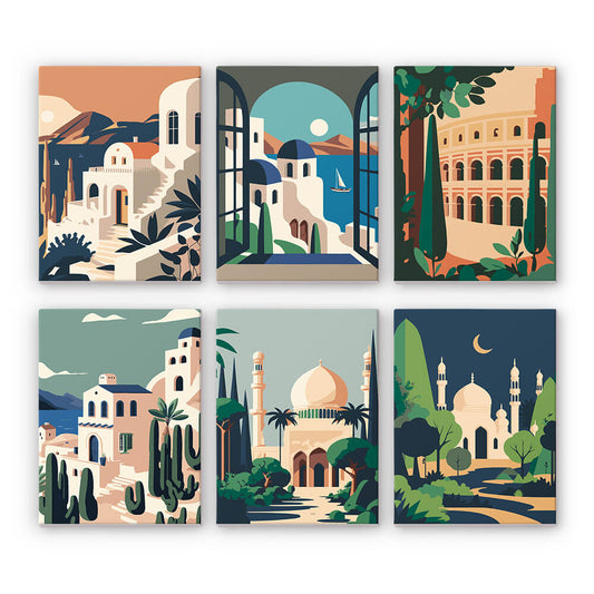 Paint by Numbers - 6 Mini Paintings | Minimalistic Architecture