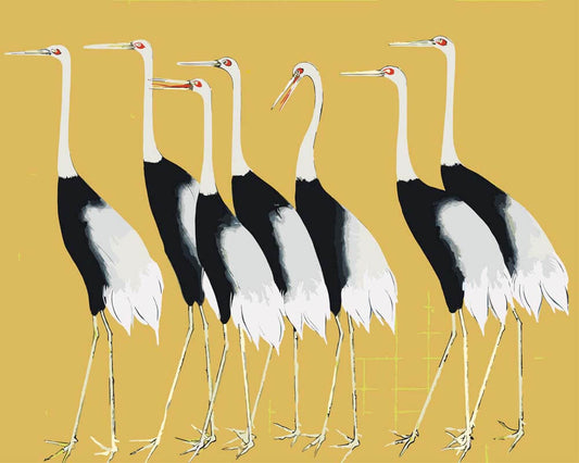Paint by Numbers - A Traditional Portrait of a Flock of Beautiful Japanese Red-Crowned Cranes | Ogata Korin