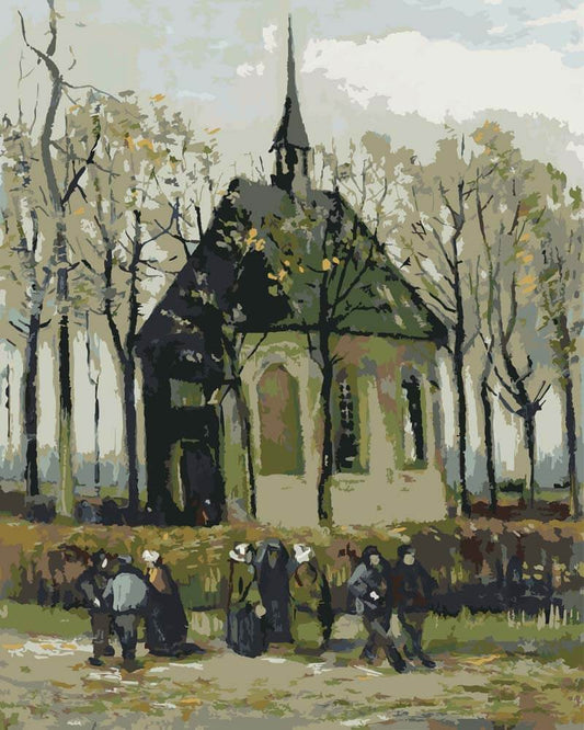 Paint by Numbers - Congregation Leaving the Reformed Church in Nuenen | Vincent van Gogh