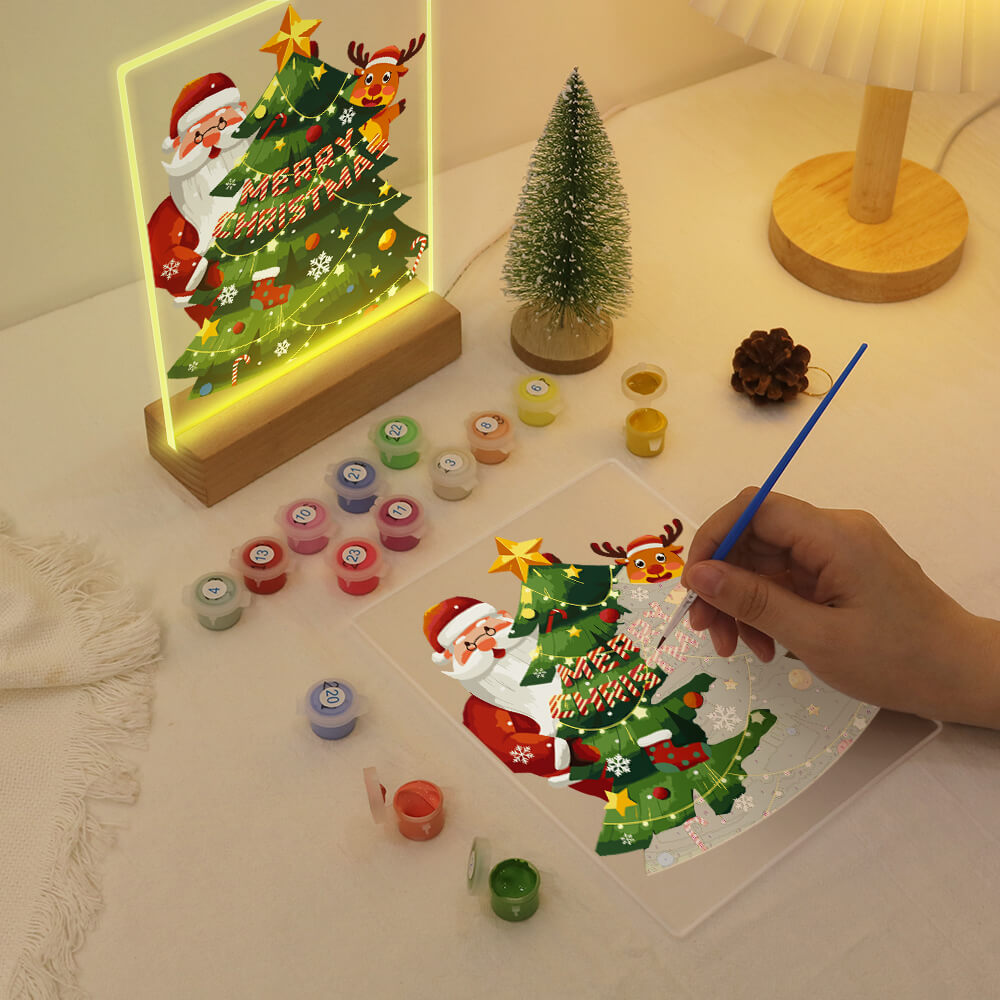 Paint by Numbers -  Christmas Light |  Santa Claus and Reindeer with Tree