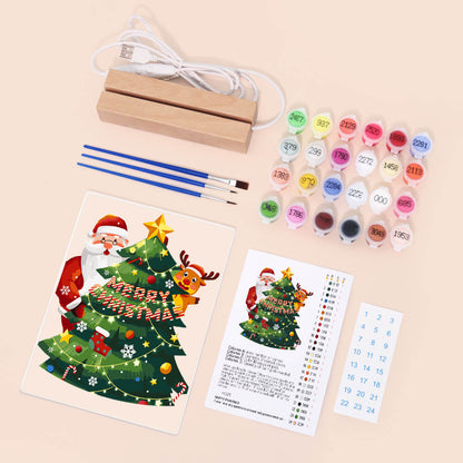 Paint by Numbers -  Christmas Light |  Santa Claus and Reindeer with Tree