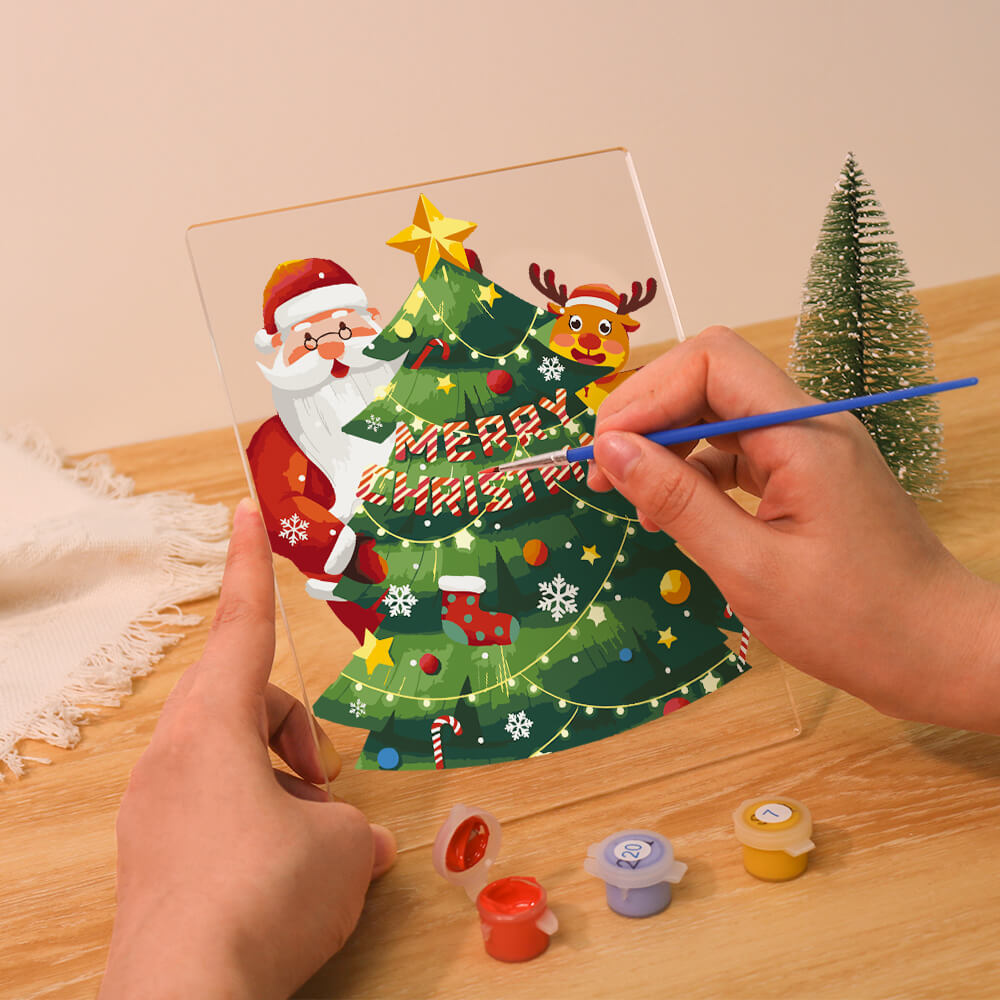 Paint by Numbers -  Christmas Light |  Santa Claus and Reindeer with Tree