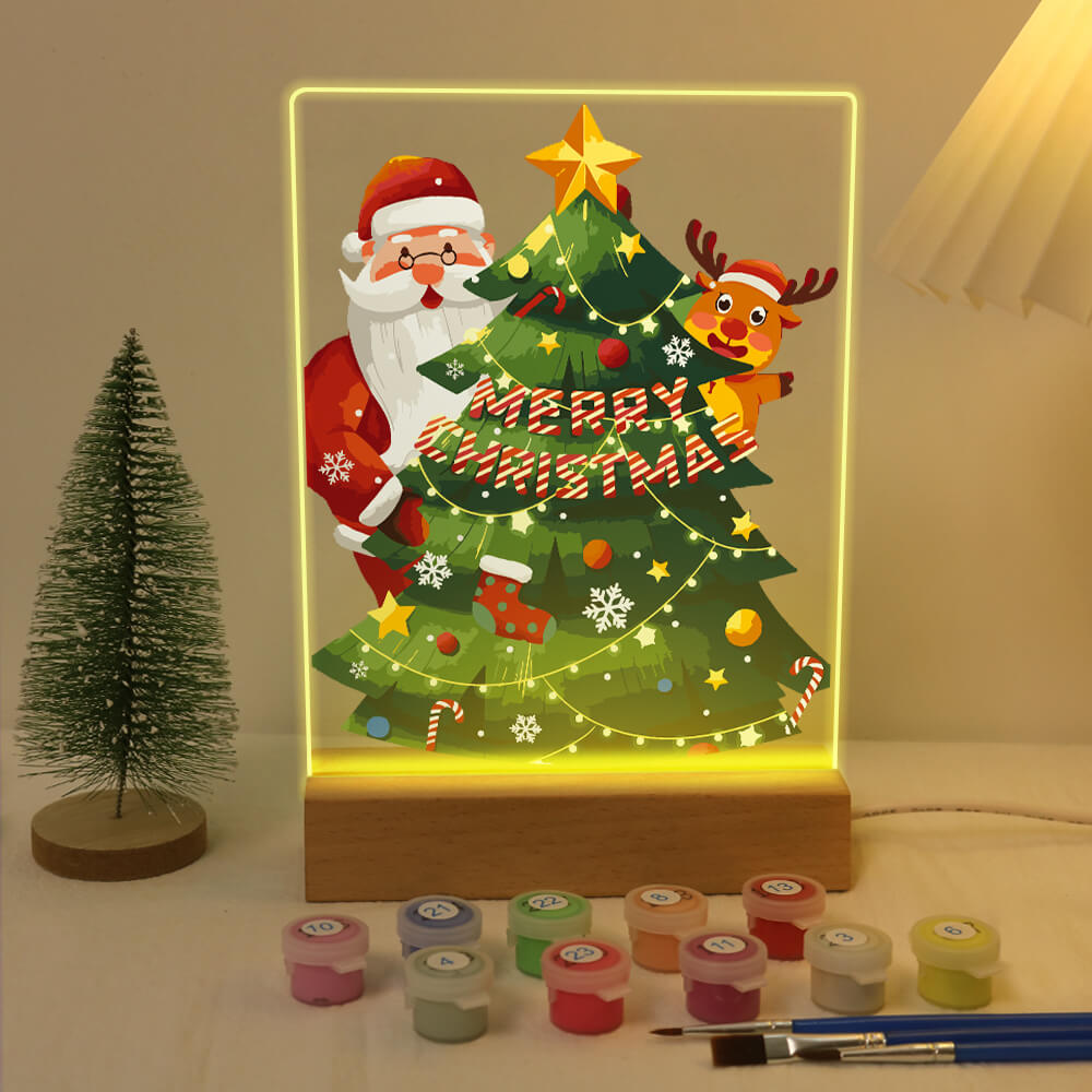 Paint by Numbers -  Christmas Light |  Santa Claus and Reindeer with Tree