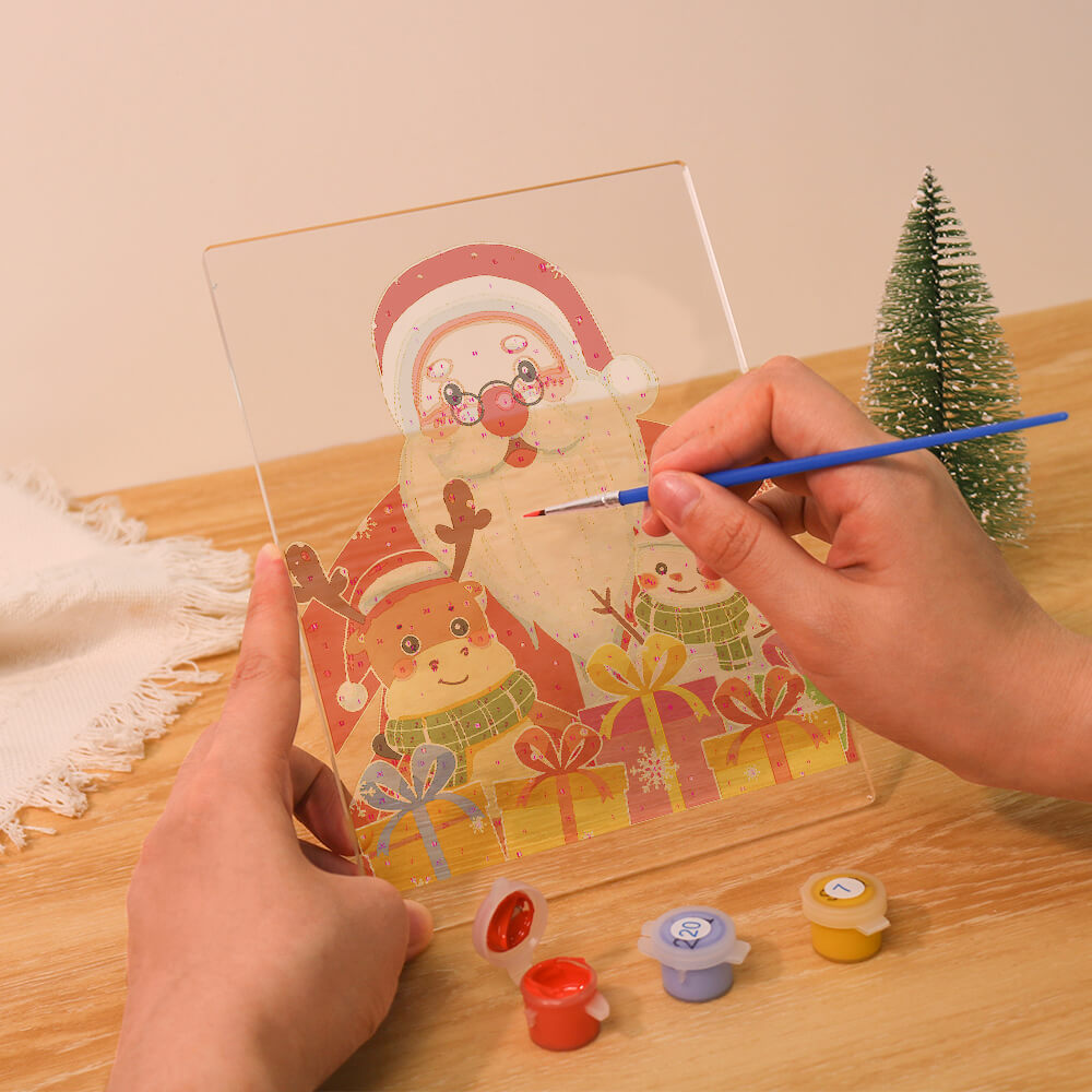 Paint by Numbers -  Christmas Light | Santa Claus with reindeer and snowman