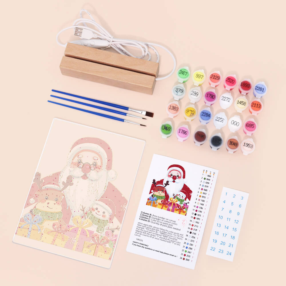 Paint by Numbers -  Christmas Light | Santa Claus with reindeer and snowman