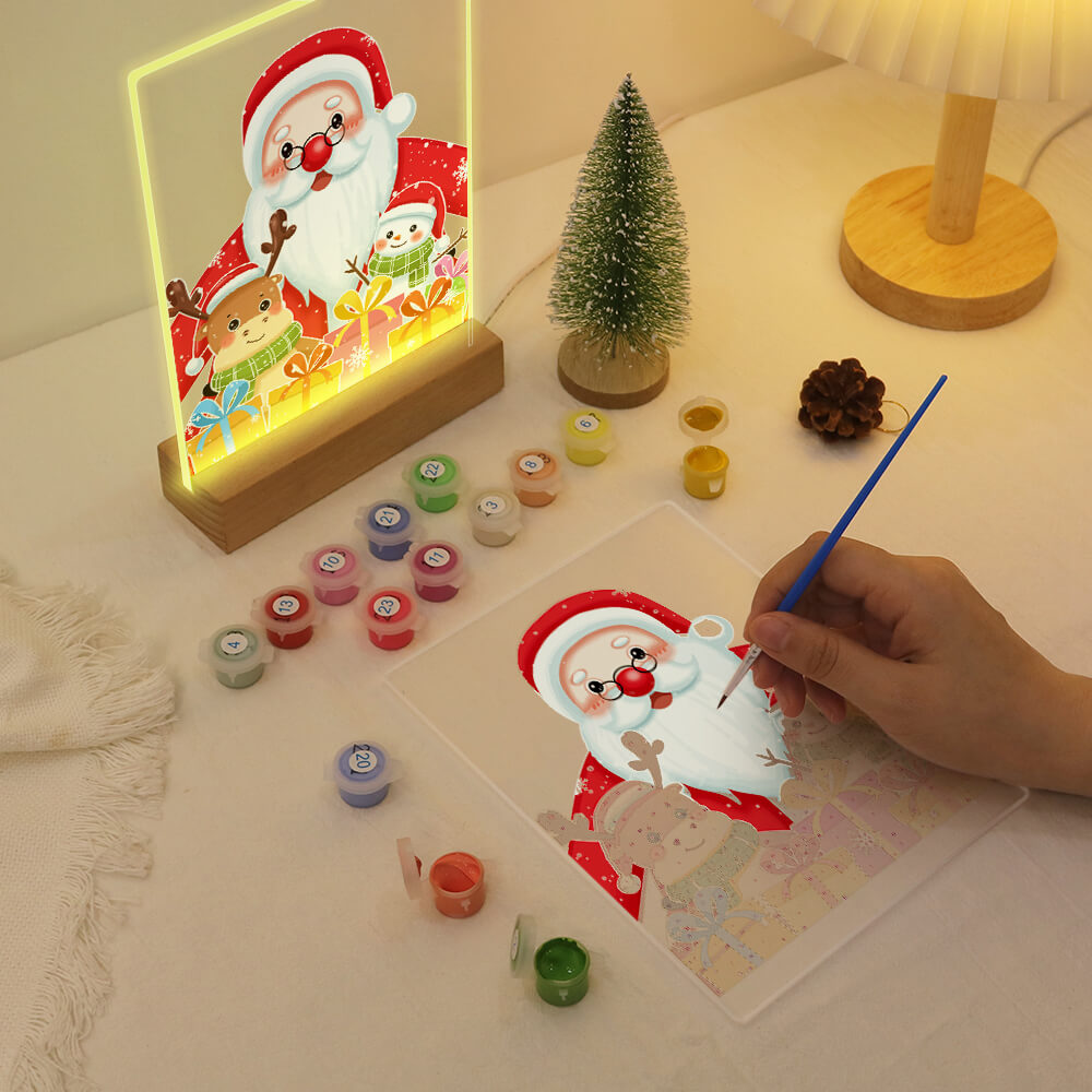 Paint by Numbers -  Christmas Light | Santa Claus with reindeer and snowman