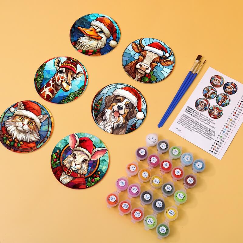 Paint by Numbers - Coasters | Christmas Animal Portraits