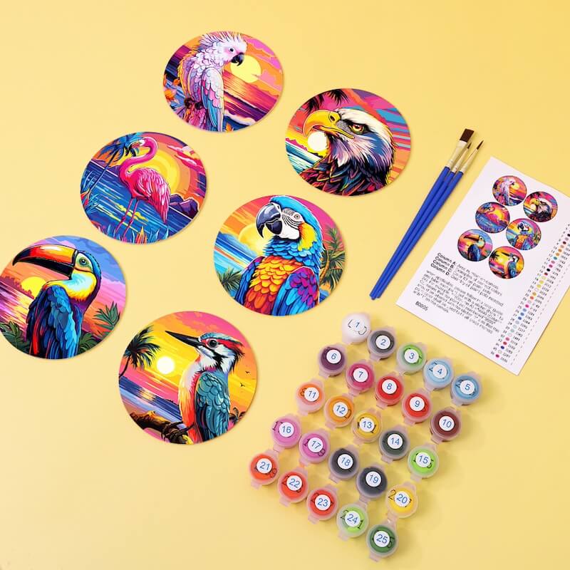 Paint by Numbers - Coasters | Tropical Birds